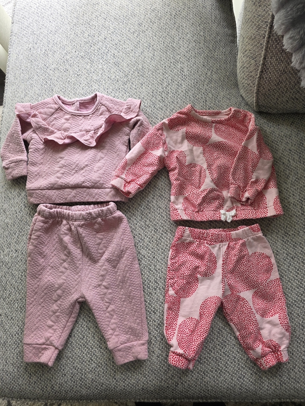 Baby Pink Quilted and Heart-Print 2 Piece Sets